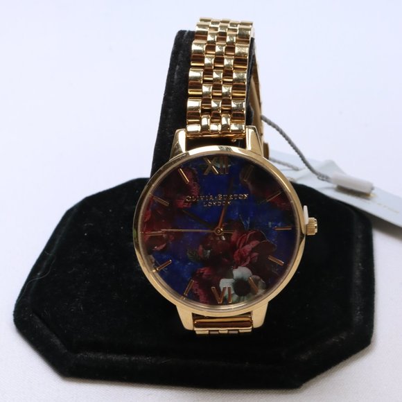 OLIVIA BURTON Accessories - Olivia Burton Gold Tone Stainles Steel Demi Lapis Lazuli Floral Dial Watch $235